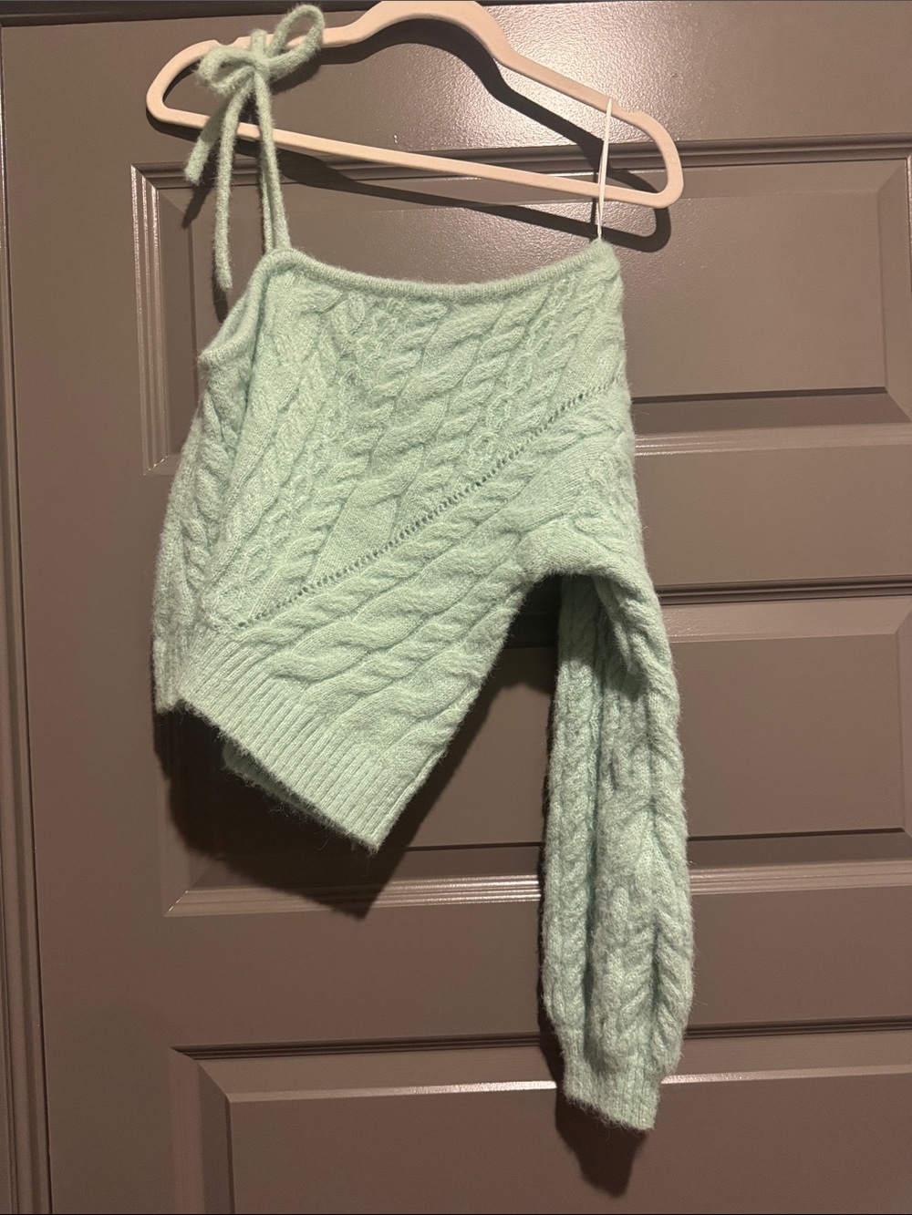 wild fable Mint One-Shoulder Cable Knit Sweater